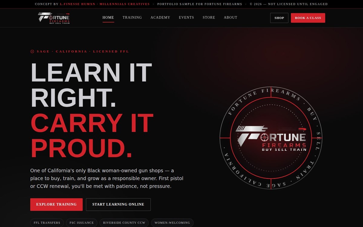 Fortune Firearms brand site and training academy