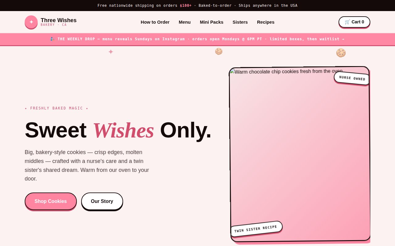 Three Wishes Bakery website